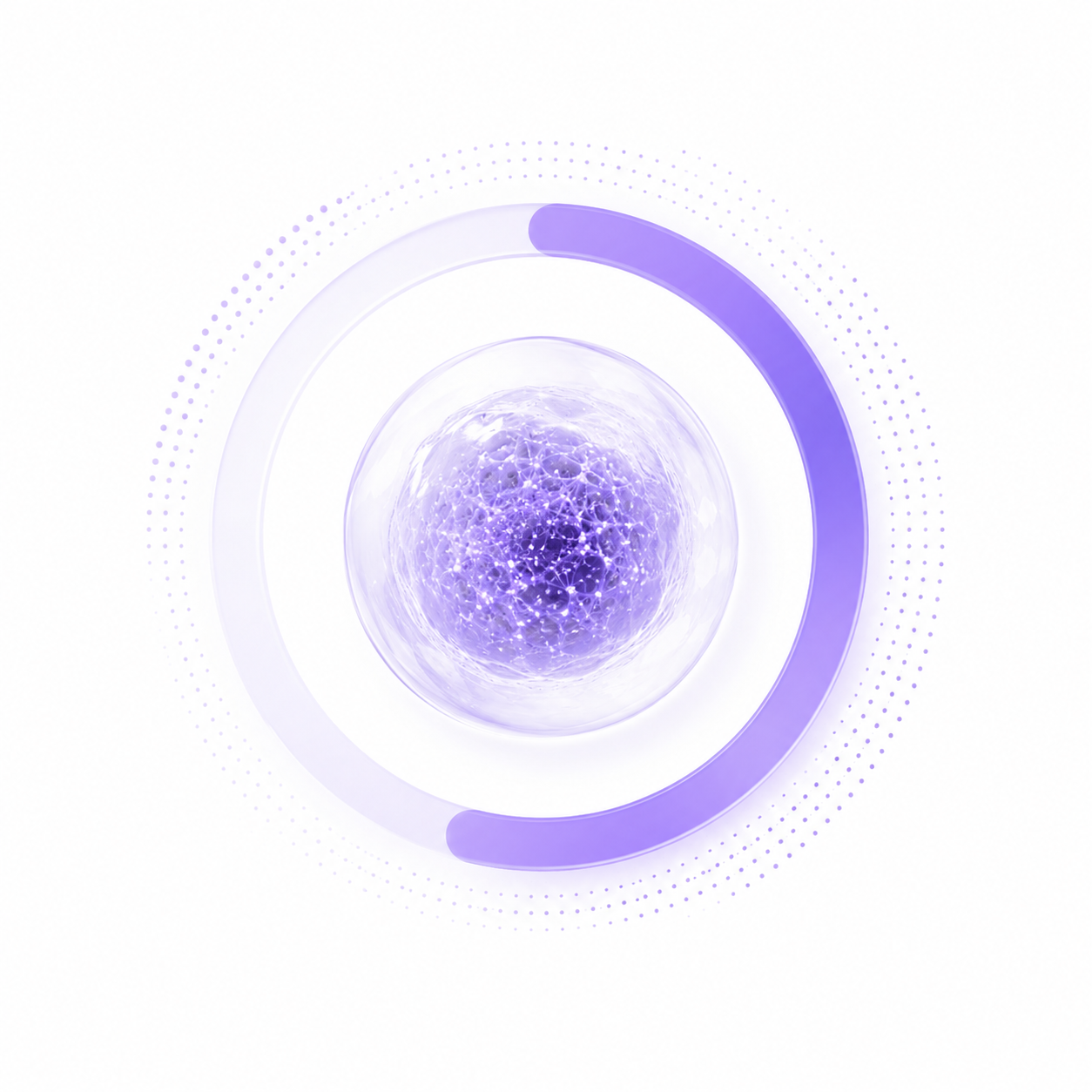 Glowing purple cell progress ring representing a skin longevity profile